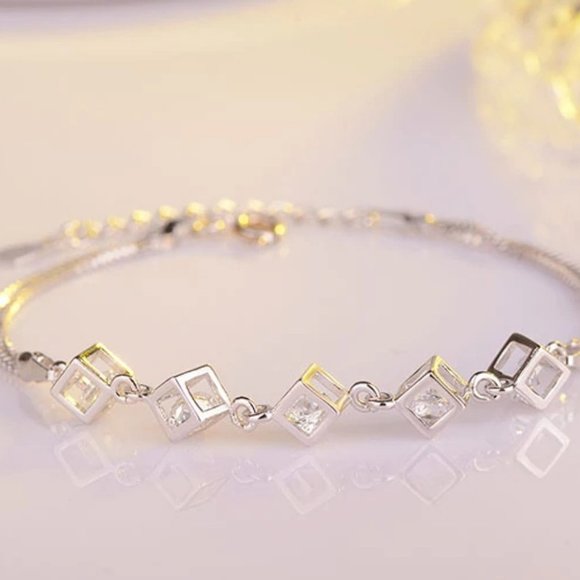 NEW [Set of 3] 925 Sterling Silver Diamond Cube D - Picture 10 of 12